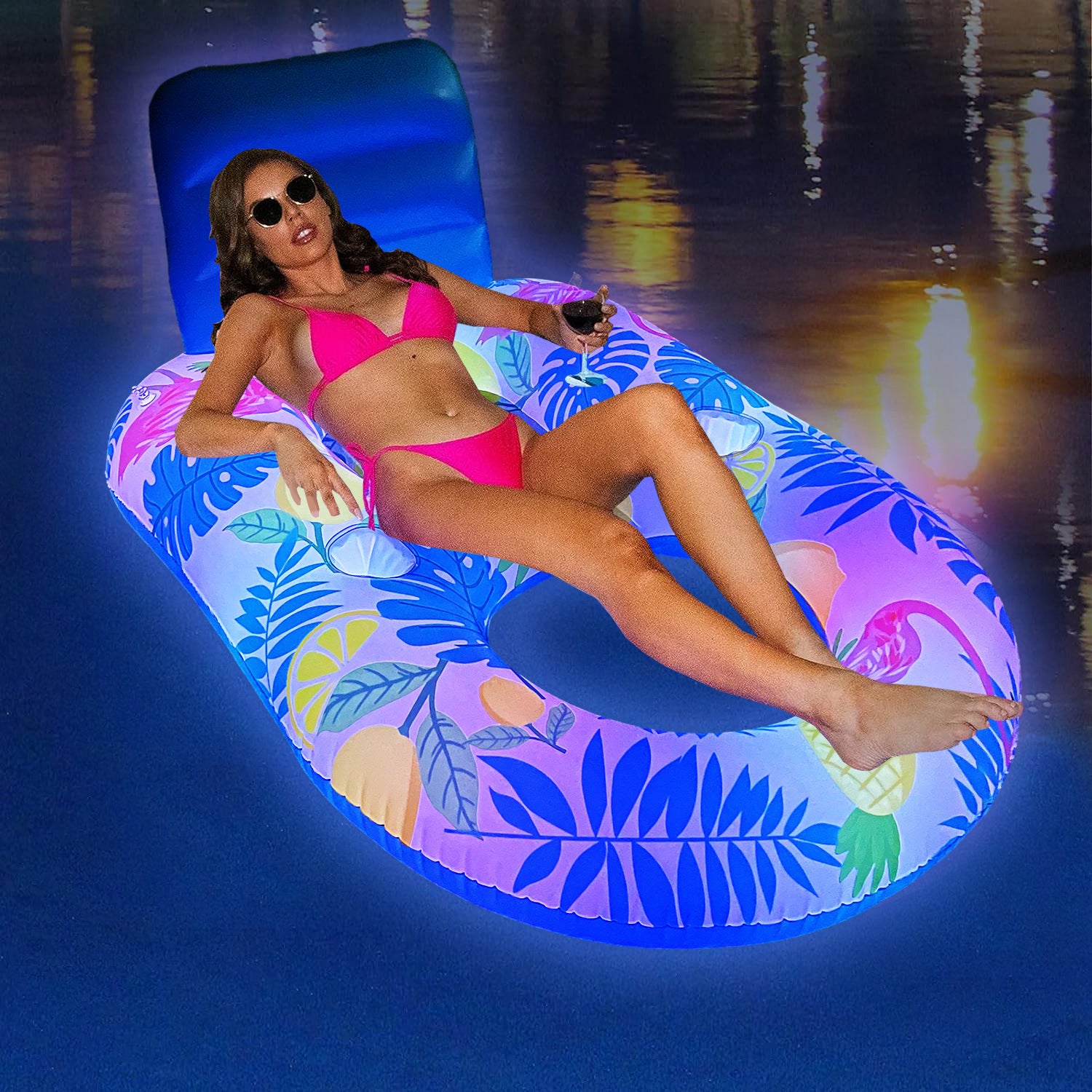 Leuchtendes Aufblasbares Pool Bett Mit Licht Und Rückenlehne Für Entspannung Am Wasser 140 90 65 Cm - Hobbyfy