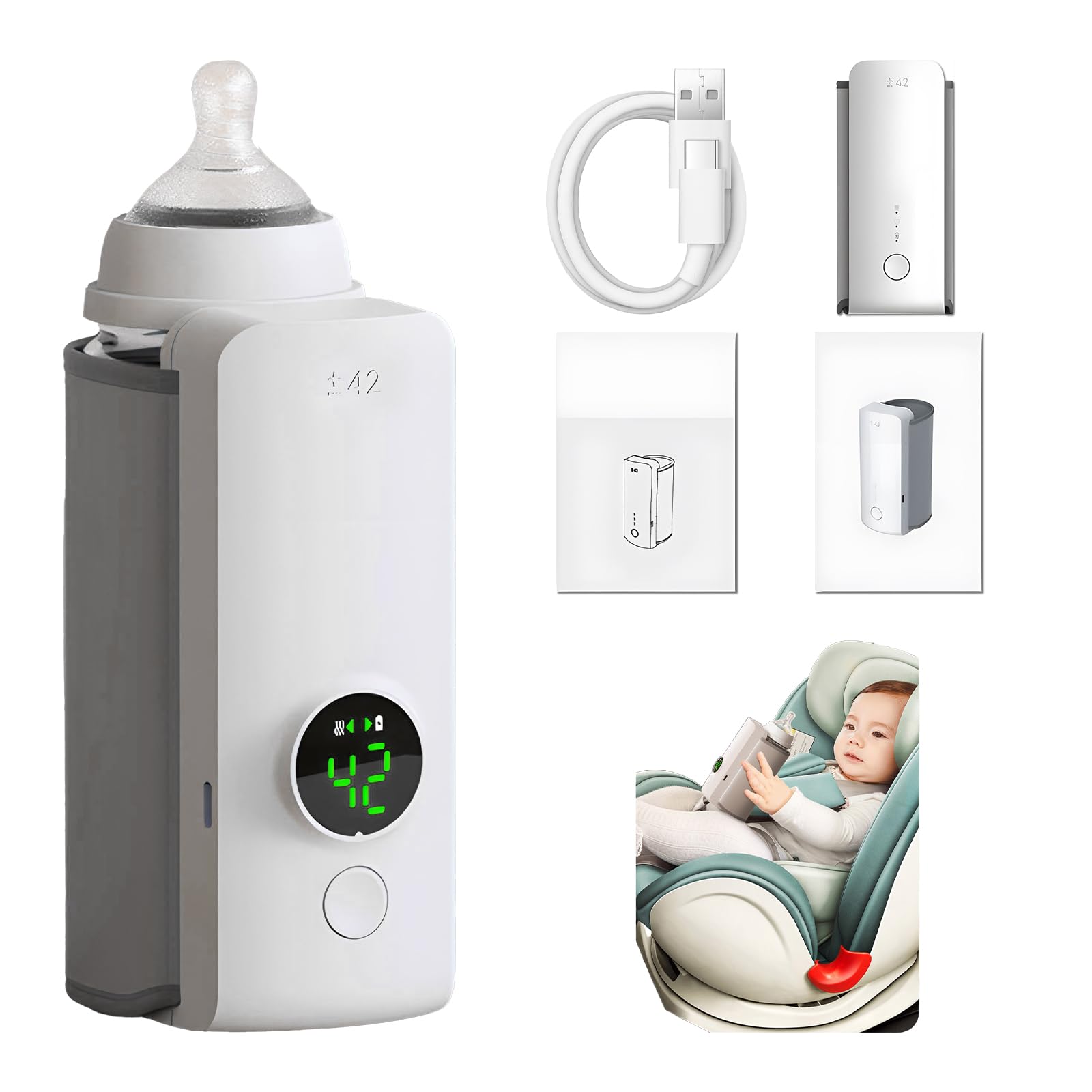 Tragbarer Flaschenwärmer Baby USB – Kabellos, 42 °C - Hobbyfy