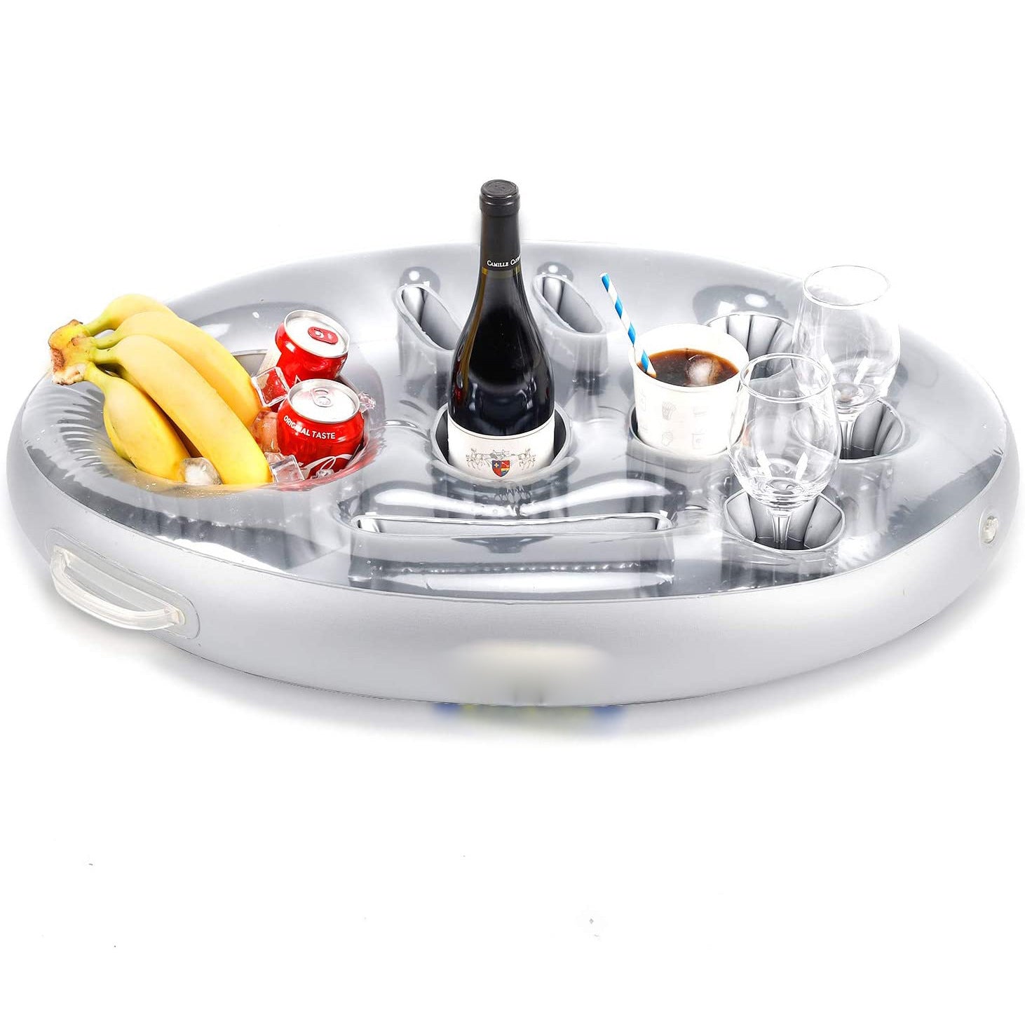 Aufblasbarer PVC Getränkehalter Sitz Mit Obstunterlage Und Handyfach Für Pool Badewanne Und Events - Hobbyfy
