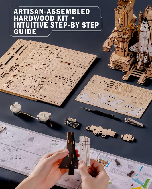 ROKR 3D Wooden Space Shuttle Model Kit - 446-piece STEM Building Toy With Launch Simulation And LED Light Effects, DIY Puzzle, A Unique Gift For Space Enthusiasts