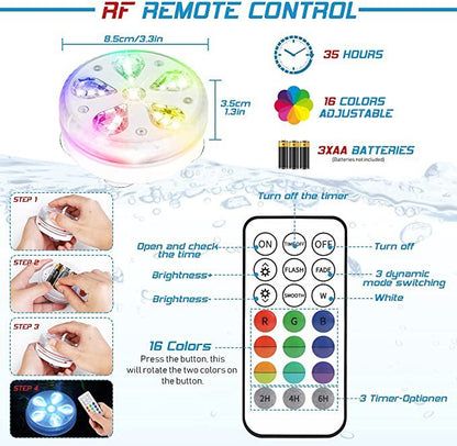 AquaLux RGB LED Unterwasser Licht Mit Fernbedienung Saugnapf Magnet - Hobbyfy
