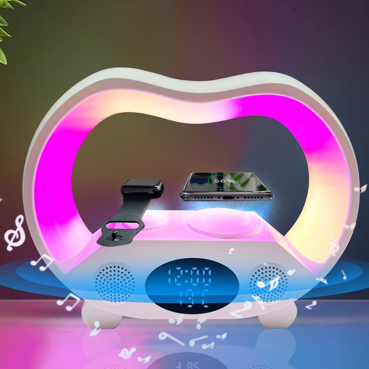6 In 1 LED Tischleuchte Mit Bluetooth Lautsprecher Und Kabelloses Laden - Hobbyfy