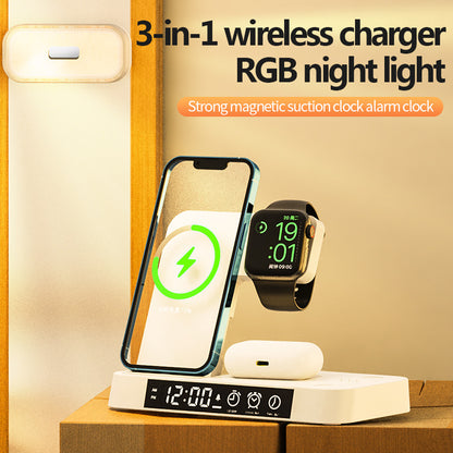 4In1 Lade Station Alarmanzeige RGB Nachtlicht Weiß/Schwarz USB - Hobbyfy