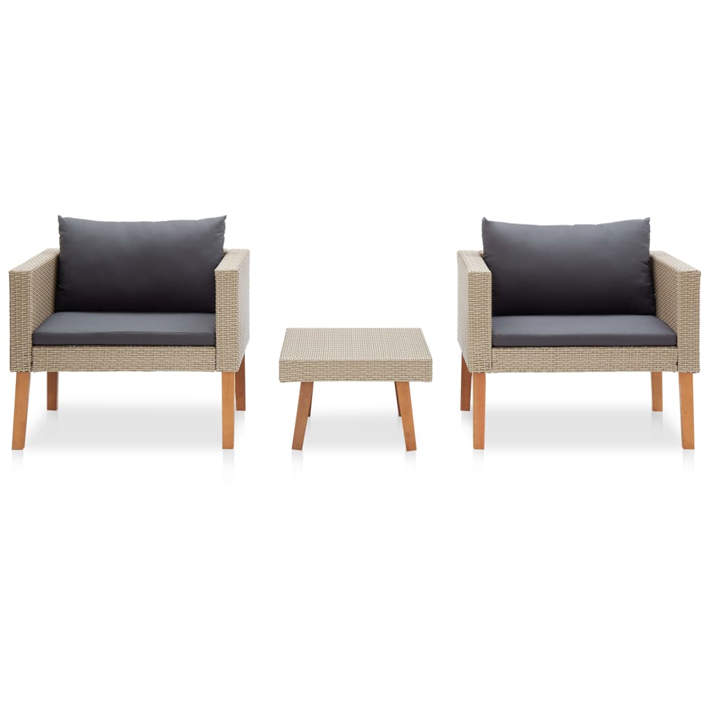3 Teiliges Garten Lounge Set Aus PE Rattan Mit Dicken Kissen - Hobbyfy