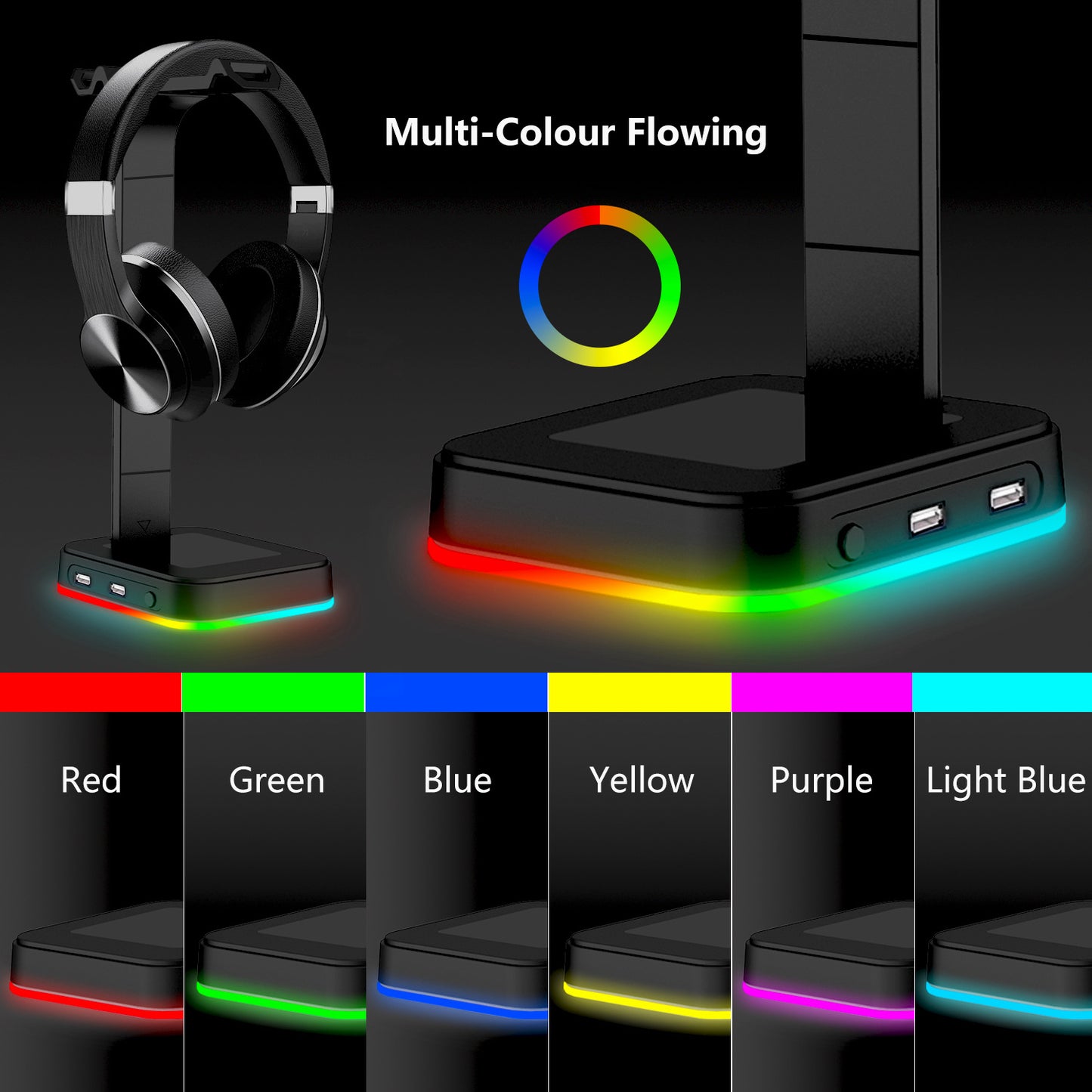 NebulaGamer Kopfhörerhalterung 2-In-1 RGB USB-Lade-Datenstation - Hobbyfy