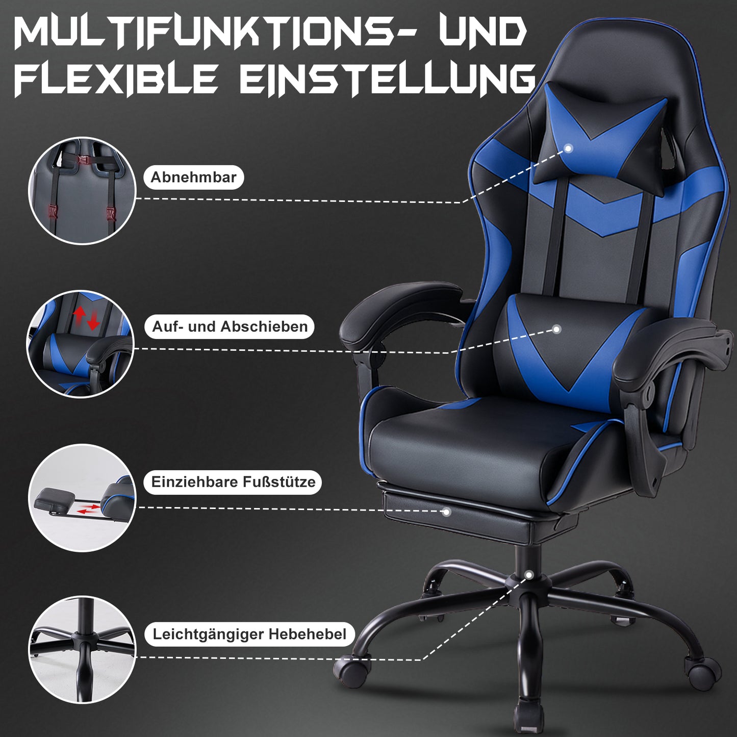 E Sports Stuhl Mit Fußstütze Robuster Metallrahmen Für Halt & Gamingkomfort - Hobbyfy