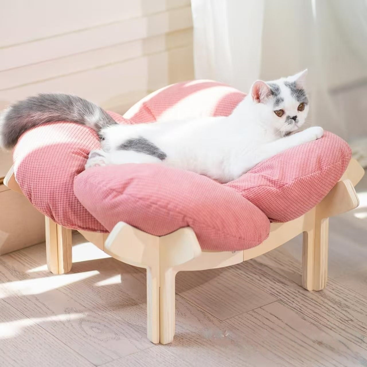 Katzenbett Ganzjahres Massivholz Mit Rundliege Und Weicher Liegefläche - Hobbyfy