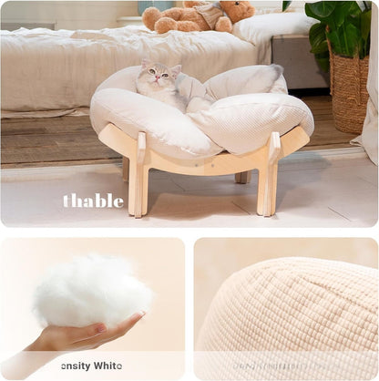 Katzenbett Ganzjahres Massivholz Mit Rundliege Und Weicher Liegefläche - Hobbyfy