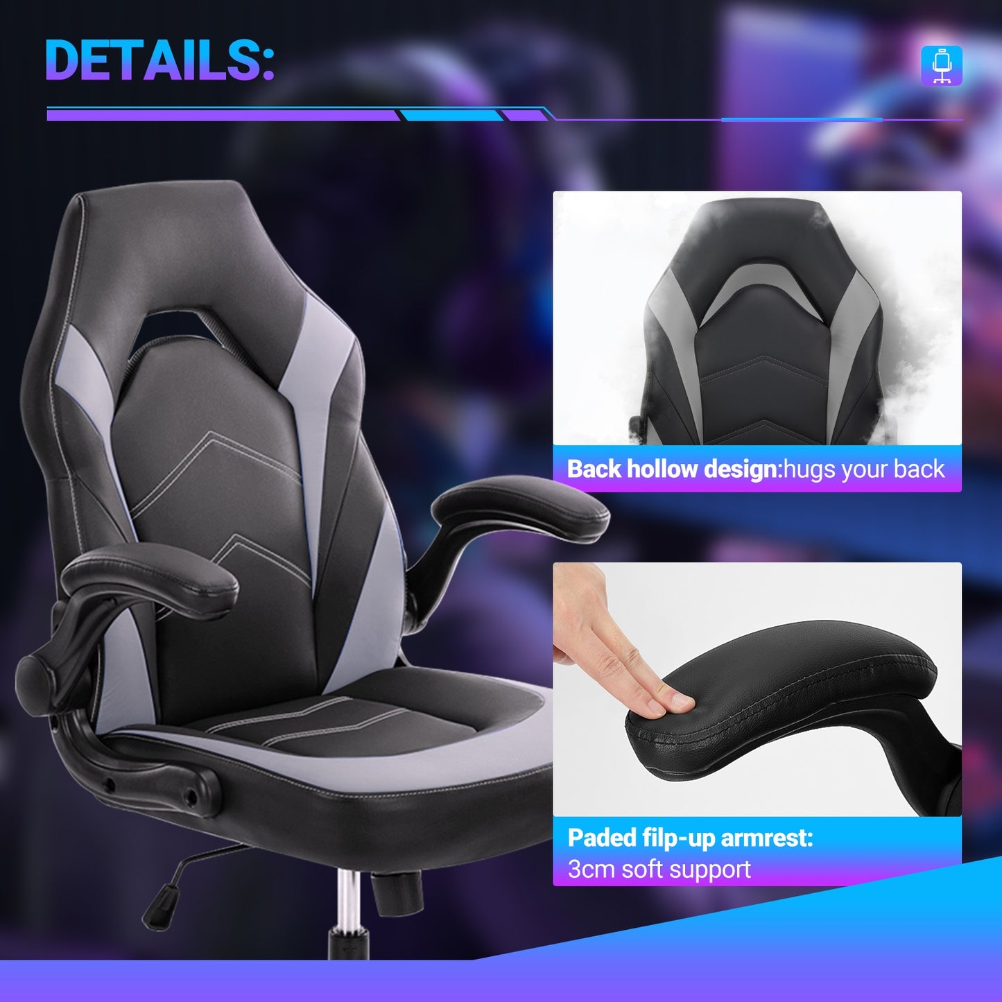 PU Leder Ergonomischer Bürostuhl Mit Lendenwirbelstütze - Hobbyfy