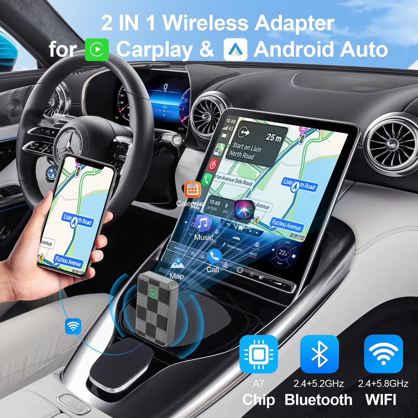 Kabelloser CarPlay Android Auto Adapter Aluminiumgehäuse - Hobbyfy