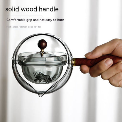 Borosiluxe Halbautomatische Drehteekanne Mit Infuser Und Holzgriff