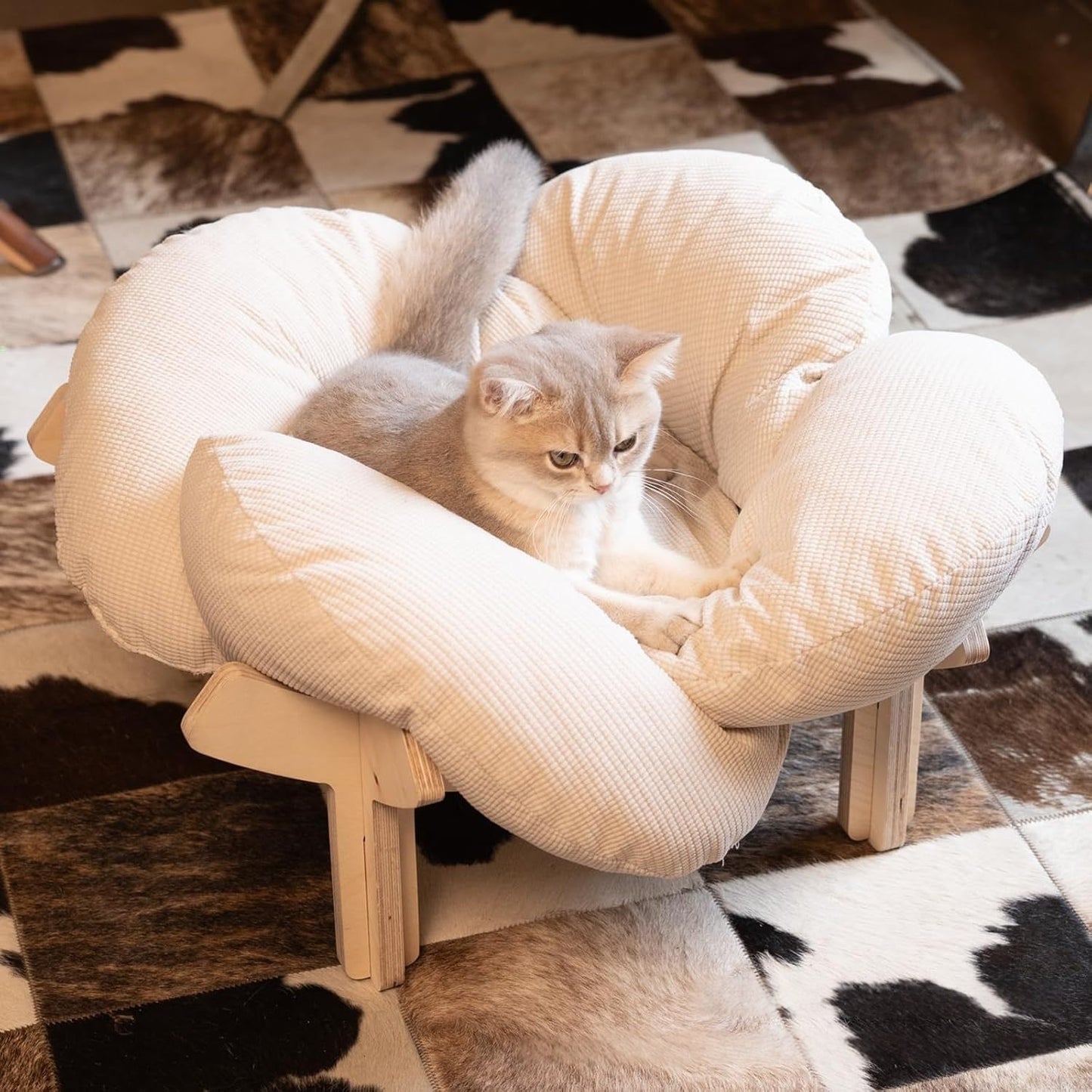Katzenbett Ganzjahres Massivholz Mit Rundliege Und Weicher Liegefläche - Hobbyfy