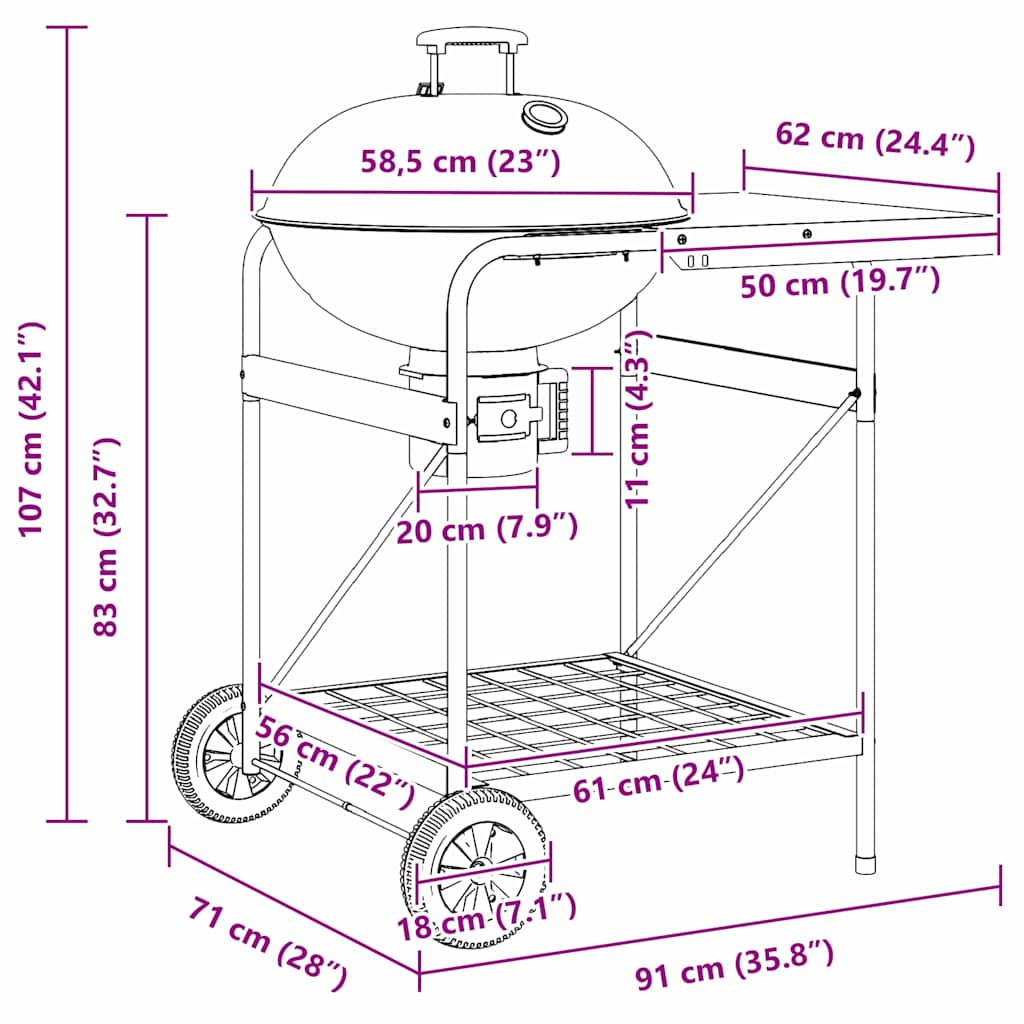 Outdoor Grill Mit Rädern Schwarz Aus Metall 96 X 72 X 113 Cm - Hobbyfy