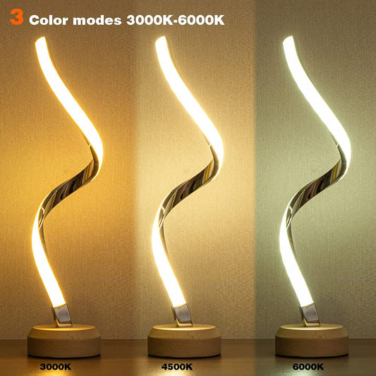 LED/USB Spiral Tischlampe Holzdesign Dimmbar Warmweiß - Hobbyfy