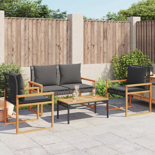 4-Teilige Gartenlounge Mit Kissen Aus Poly-Rattan Wetterfest - Hobbyfy