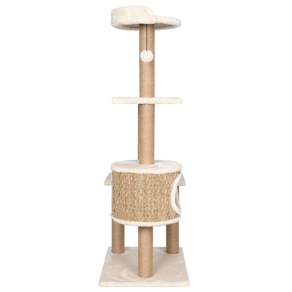 Katzen Kratzbaum 123 cm Seegras Mit Mehrstufigem Spielzentrum - Hobbyfy