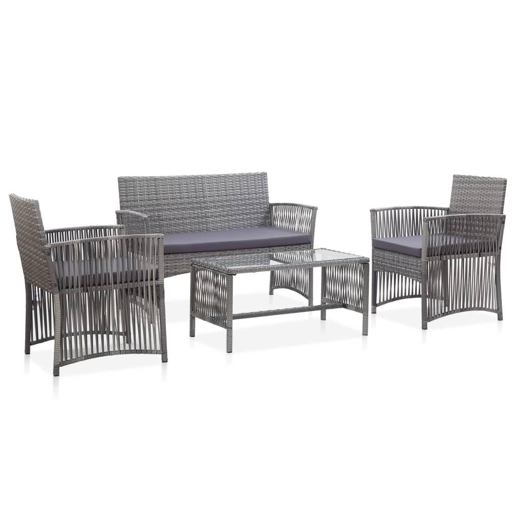 4-Teiliges Gartenlounge-Set Mit Auflagen Aus Poly-Rattan Anthrazit - Hobbyfy
