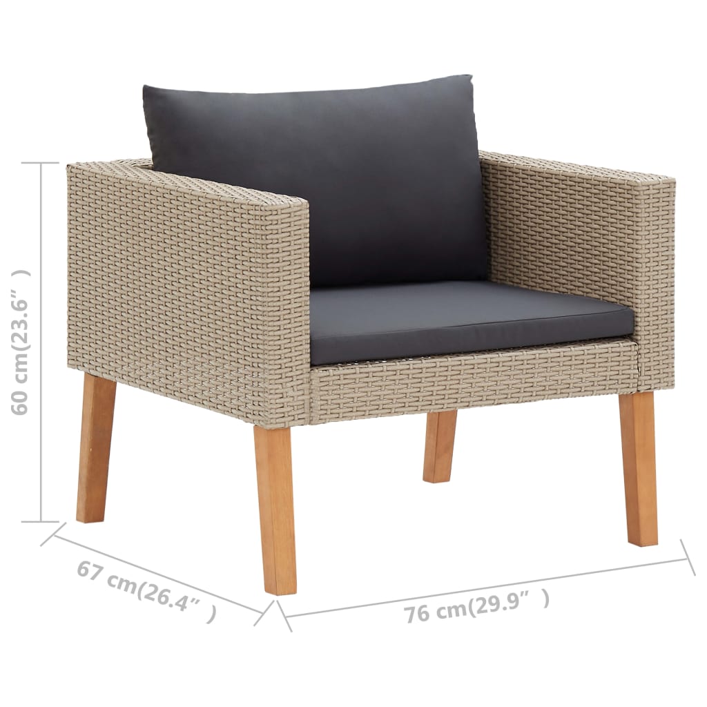3 Teiliges Garten Lounge Set Aus PE Rattan Mit Dicken Kissen - Hobbyfy