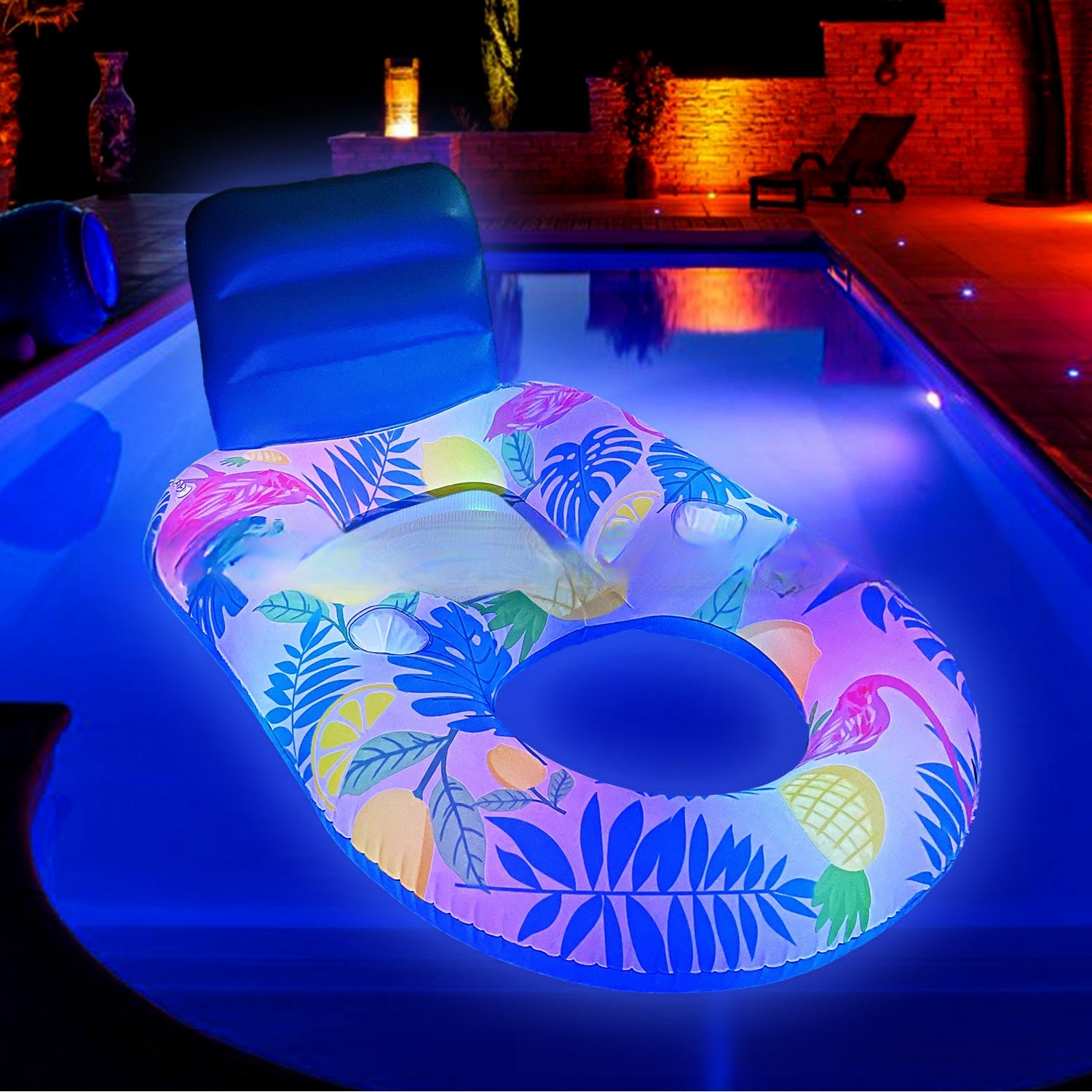 Leuchtendes Aufblasbares Pool Bett Mit Licht Und Rückenlehne Für Entspannung Am Wasser 140 90 65 Cm - Hobbyfy