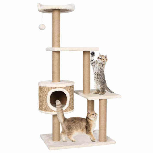 Katzen Kratzbaum 123 cm Seegras Mit Mehrstufigem Spielzentrum - Hobbyfy
