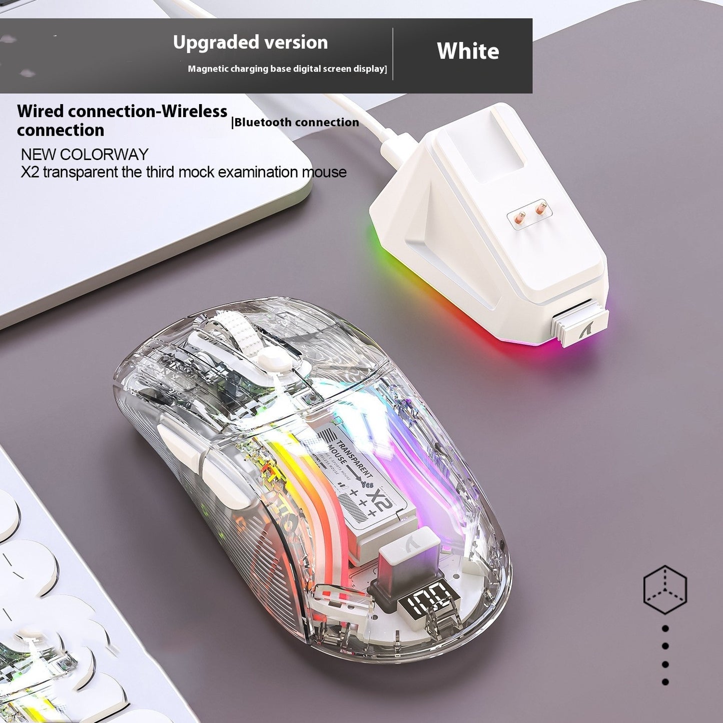 X2PRO Transparente Bluetooth Gaming Maus Dreimodus RGB - Hobbyfy